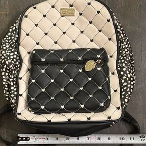 Betsey Johnson Quilted Faux Leather Backpack Hearts Cream and Black